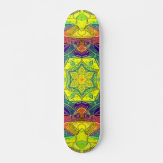 Mosaik Mandala Blume Gelb Blau und Grün Skateboard (Vorne)