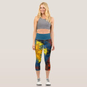 Mosaik Mandala Blume Gelb Blau und Rot Capri Leggings (Vorderseite)
