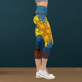 Mosaik Mandala Blume Gelb Blau und Rot Capri Leggings