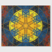 Mosaik Mandala Blume Gelb Blau und Rot Geschenkpapier (Flach)