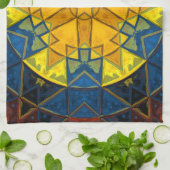 Mosaik Mandala Blume Gelb Blau und Rot Geschirrtuch (Gefaltet)