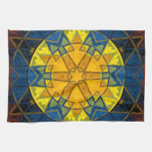 Mosaik Mandala Blume Gelb Blau und Rot Geschirrtuch (Horizontal)