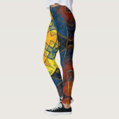 Mosaik Mandala Blume Gelb Blau und Rot Leggings (Links)
