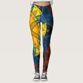 Mosaik Mandala Blume Gelb Blau und Rot Leggings (Vorderseite)