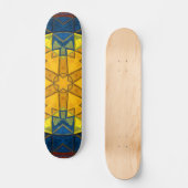 Mosaik Mandala Blume Gelb Blau und Rot Skateboard (Vorderseite)