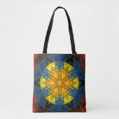 Mosaik Mandala Blume Gelb Blau und Rot Tasche (Vorderseite)