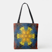 Mosaik Mandala Blume Gelb Blau und Rot Tasche (Rückseite)