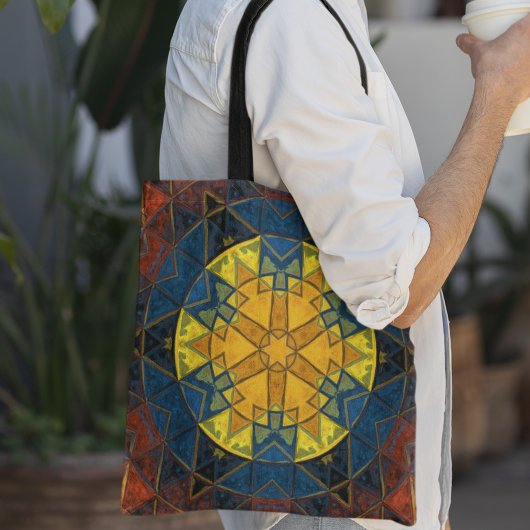 Mosaik Mandala Blume Gelb Blau und Rot Tasche