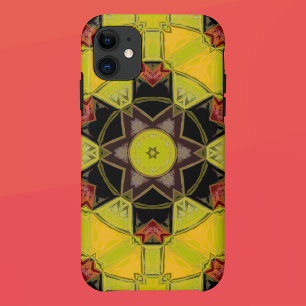 Mosaik Mandala Blume Gelb Grün Rot und Schwarz Case-Mate iPhone Hülle
