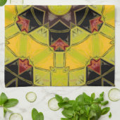 Mosaik Mandala Blume Gelb Grün Rot und Schwarz Geschirrtuch (Gefaltet)