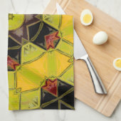 Mosaik Mandala Blume Gelb Grün Rot und Schwarz Geschirrtuch (Viertel Falte)