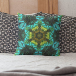 Mosaik Mandala Blume Gelb Grün und Blau Kissen