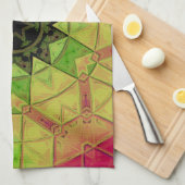 Mosaik Mandala Blume Gelb Grün und Rosa Geschirrtuch (Viertel Falte)