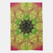 Mosaik Mandala Blume Gelb Grün und Rosa Geschirrtuch (Vertikal)