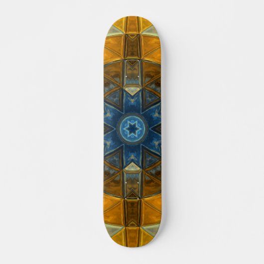Mosaik Mandala Blume Gelb und Blau Skateboard (Vorne)