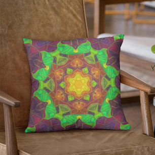 Mosaik Mandala Blume Gelb und Lila Kissen