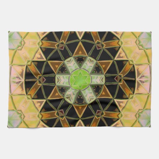 Mosaik Mandala Blume Gelb und Schwarz Geschirrtuch (Horizontal)