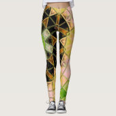 Mosaik Mandala Blume Gelb und Schwarz Leggings (Vorderseite)