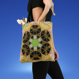 Mosaik Mandala Blume Gelb und Schwarz Tasche