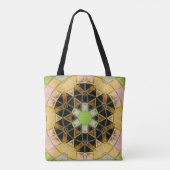 Mosaik Mandala Blume Gelb und Schwarz Tasche (Rückseite)