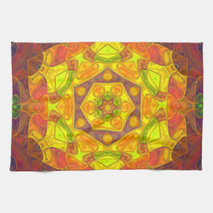 Mosaik Mandala Blume Gelborange und Lila Geschirrtuch