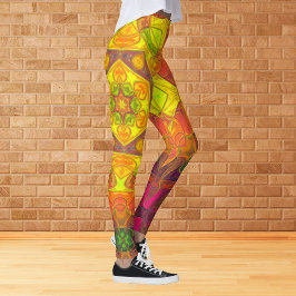 Mosaik Mandala Blume Gelborange und Lila Leggings