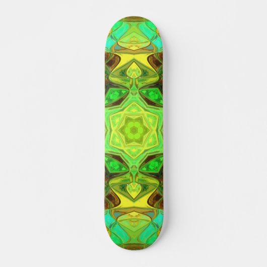 Mosaik Mandala Blume Grün Blau und Gelb Skateboard (Vorne)