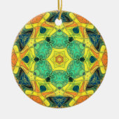 Mosaik Mandala Blume Grün Gelb Blau und Orange Keramik Ornament (Vorne)