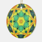 Mosaik Mandala Blume Grün Gelb Blau und Orange Keramik Ornament (Links)