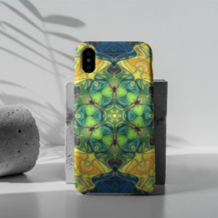 Mosaik Mandala Blume Grün Gelb und Blau Case-Mate iPhone Hülle