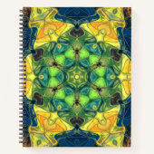 Mosaik Mandala Blume Grün Gelb und Blau Notizblock (Vorderseite)