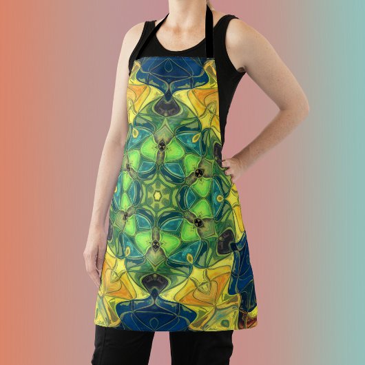 Mosaik Mandala Blume Grün Gelb und Blau Schürze