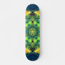 Mosaik Mandala Blume Grün Gelb und Blau Skateboard