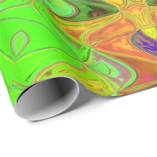 Mosaik Mandala Blume Grün Orange und Gelb Geschenkpapier (Rolleneckpunkt)