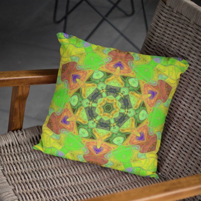 Mosaik Mandala Blume Grün Orange und Gelb Kissen (Von Creator hochgeladen)