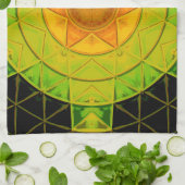 Mosaik Mandala Blume Grün Orange und Schwarz Geschirrtuch (Gefaltet)