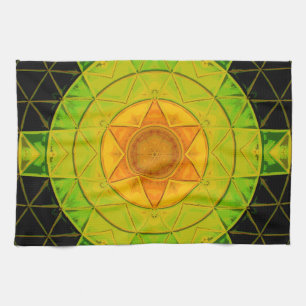 Mosaik Mandala Blume Grün Orange und Schwarz Geschirrtuch