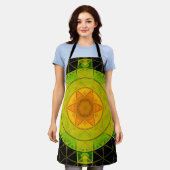 Mosaik Mandala Blume Grün Orange und Schwarz Schürze (Getragen)