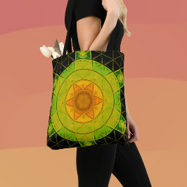 Mosaik Mandala Blume Grün Orange und Schwarz Tasche