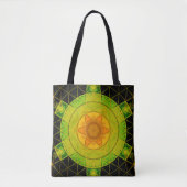Mosaik Mandala Blume Grün Orange und Schwarz Tasche (Vorderseite)