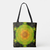 Mosaik Mandala Blume Grün Orange und Schwarz Tasche (Rückseite)