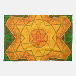 Mosaik Mandala Blume Grün und Gelb Geschirrtuch