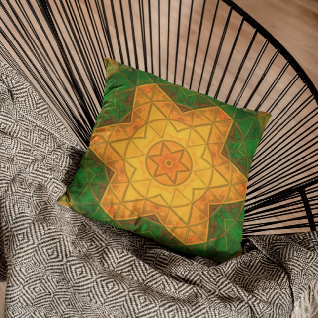 Mosaik Mandala Blume Grün und Gelb Kissen (Von Creator hochgeladen)