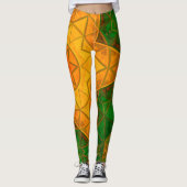 Mosaik Mandala Blume Grün und Gelb Leggings (Vorderseite)