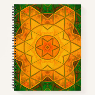 Mosaik Mandala Blume Grün und Gelb Notizblock