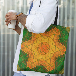 Mosaik Mandala Blume Grün und Gelb Tasche