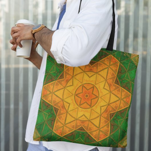 Mosaik Mandala Blume Grün und Gelb Tasche