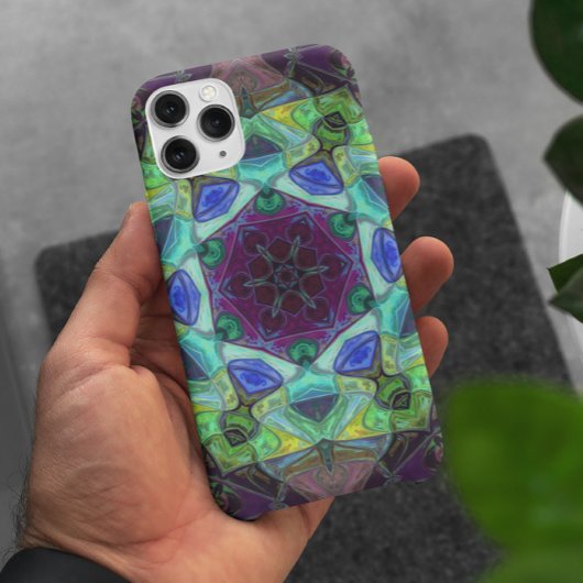 Mosaik Mandala Blume Lila Blau und Grün Case-Mate iPhone Hülle