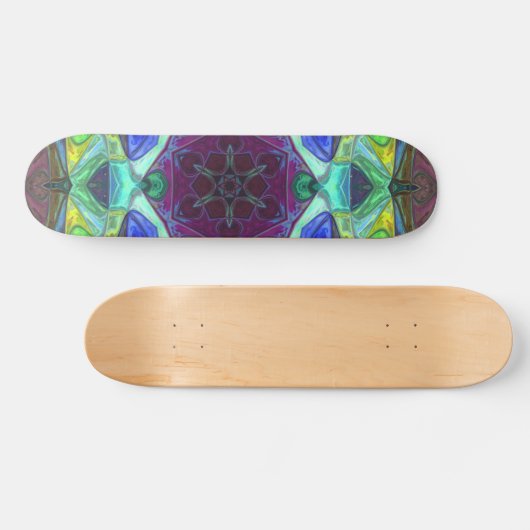 Mosaik Mandala Blume Lila Blau und Grün Skateboard (Horizontal)