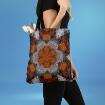 Mosaik Mandala Blume Orange White und Black
